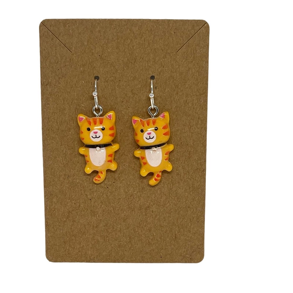 Orange Cat Earrings Dangle Resin - Hypoallergenic